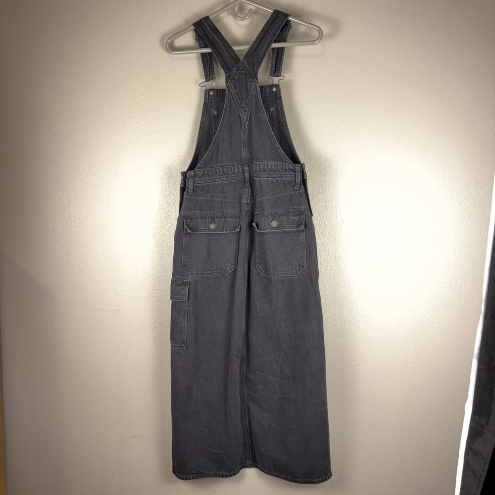 American Eagle Black Denim Overall Maxi Dress Cargo Slit J269-072226